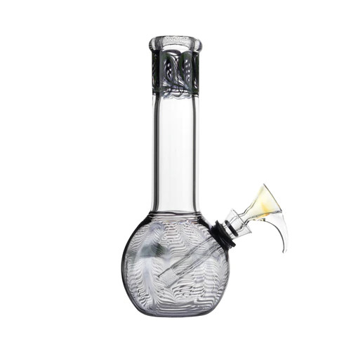 Wrap & Rake Flame Top Glass Water Pipe W/ Bowl Slider | Black | 8&Prime;
