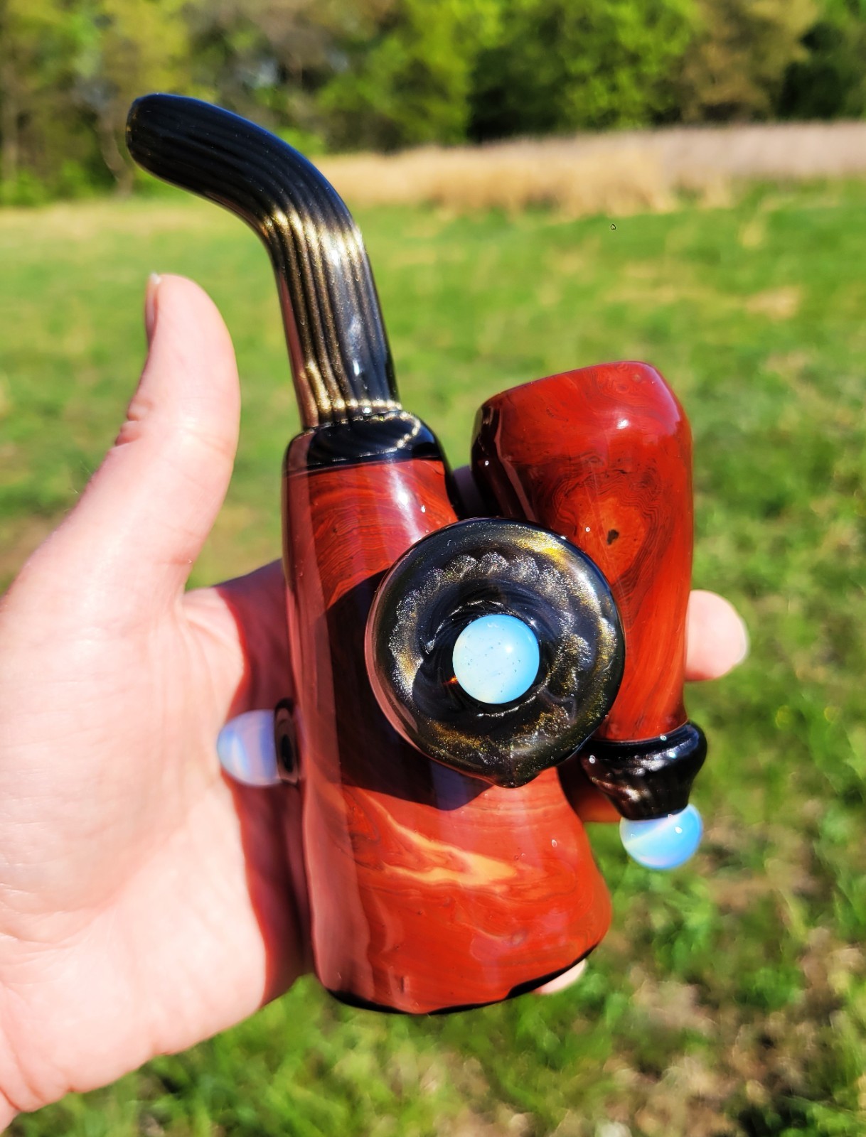Mahogany Woodgrain Glass Stand Up Cavalier Sherlock Water Bubbler Pipe USA Made