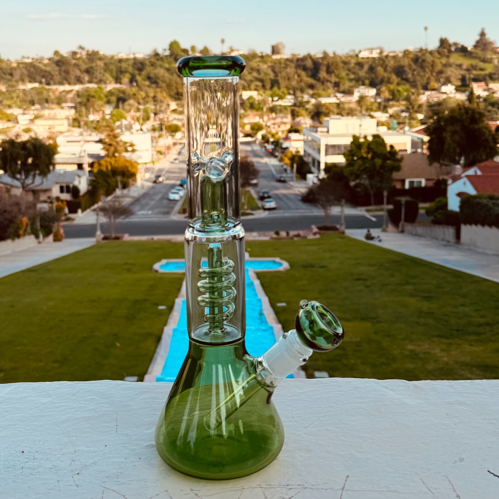 13&Prime; Tornado Green Glass Bong Heavy Percolator Bong Water Pipe Hookah 14mm Bowl
