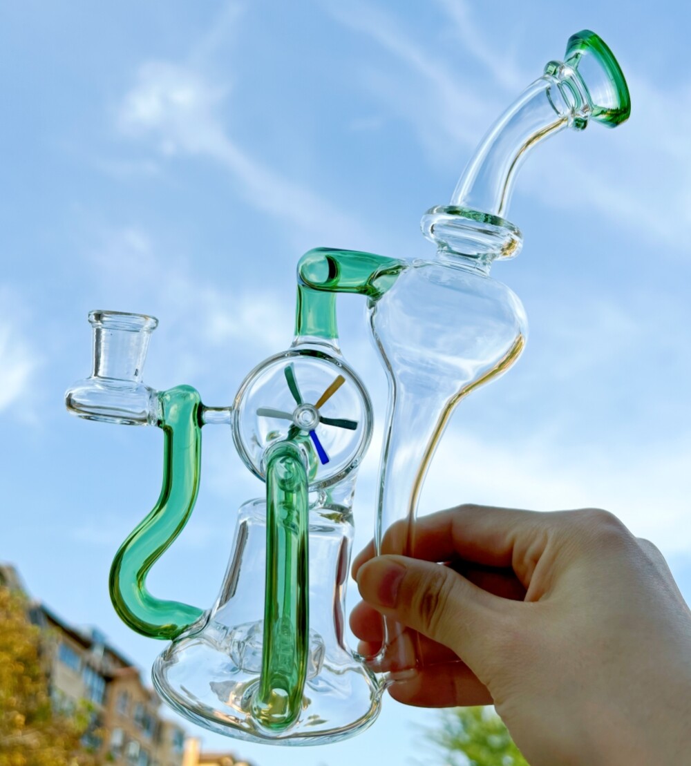 9&Prime; Glass Bong Windmill Spin Water Pipe Hookah Recycler Bubbler W/ Ash Catcher