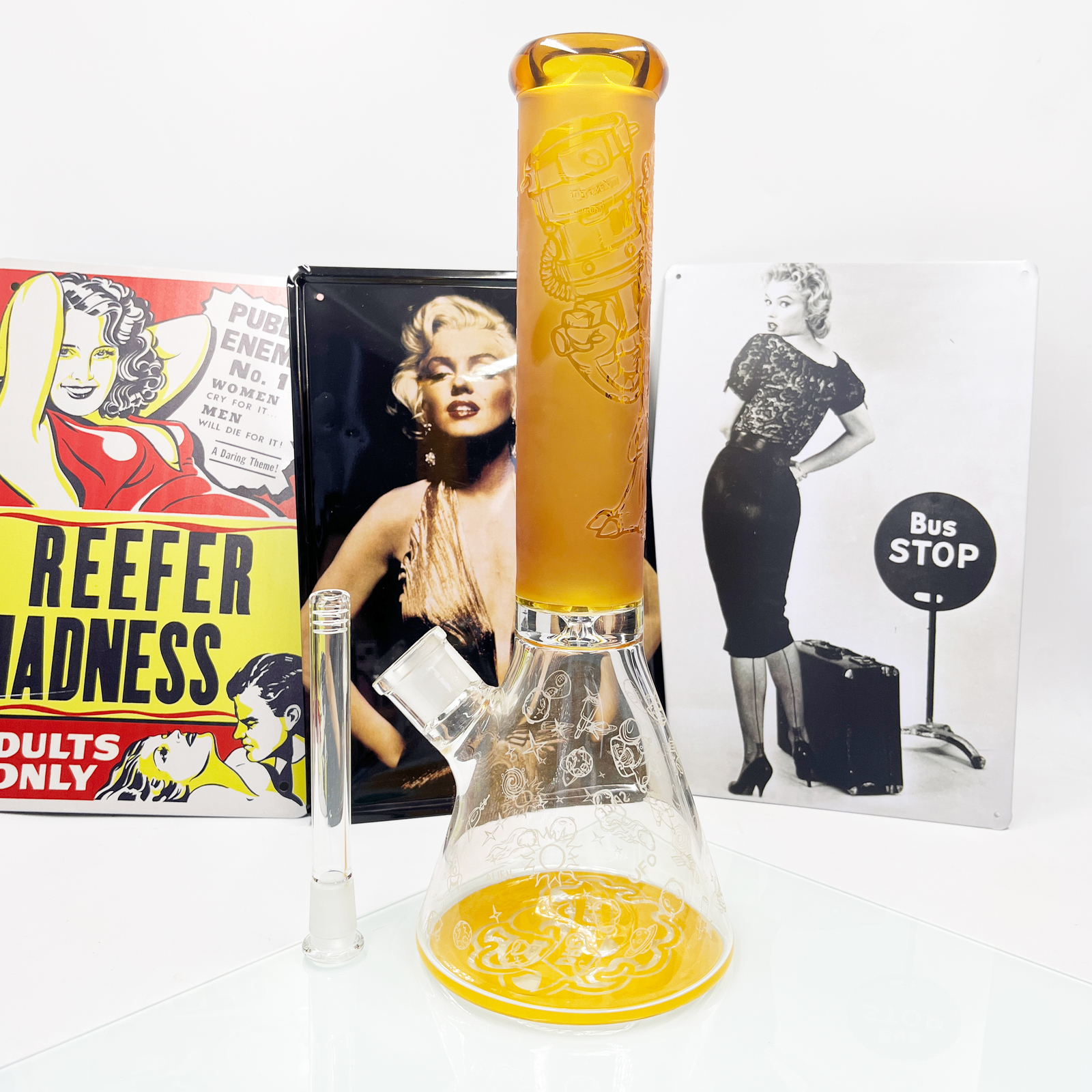 13.5 » Sandblasted Design Glass Smoking Bong Waterpipe Bong Down stem Bowl 14MM