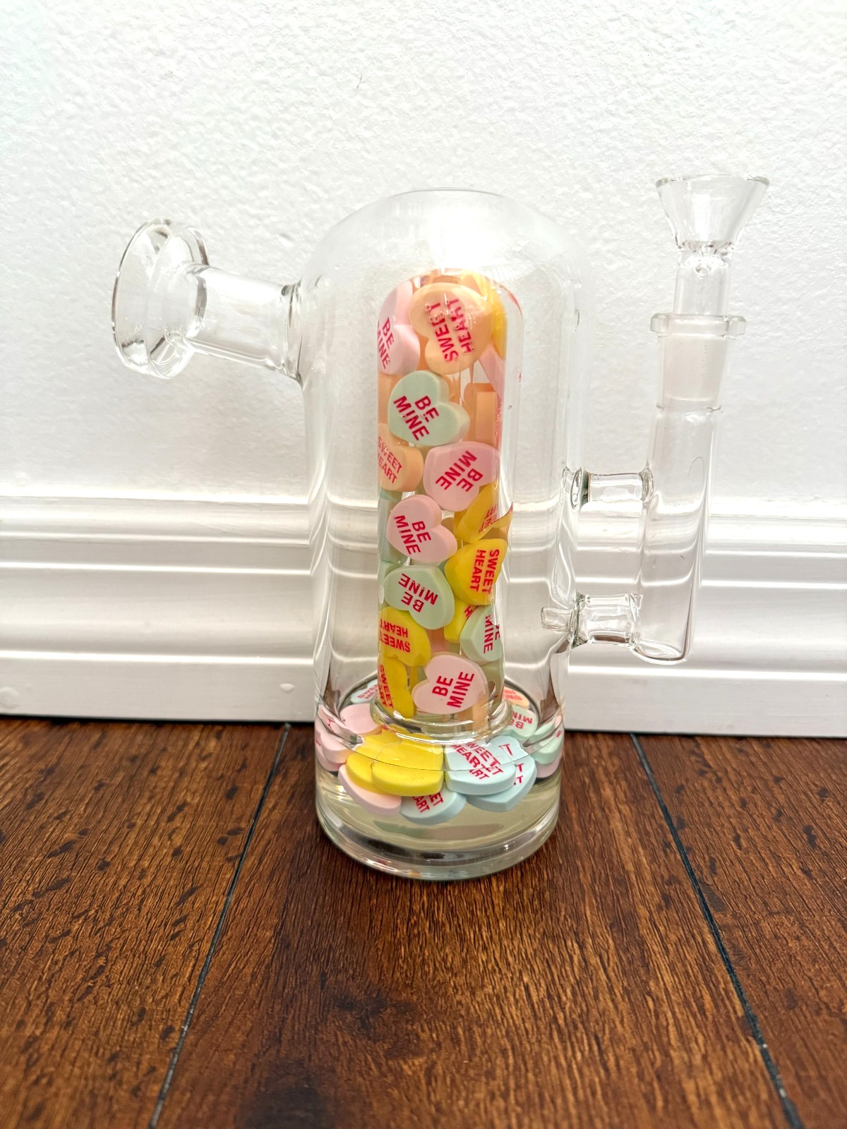 7.5” Premium Thick Glass Water Pipe Sweet Hearts Candy Hearts 14mm