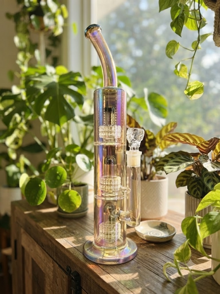 16in Heavy Thick Glass Bong Water Pipe Hookah Bongs with Skull catcher Black