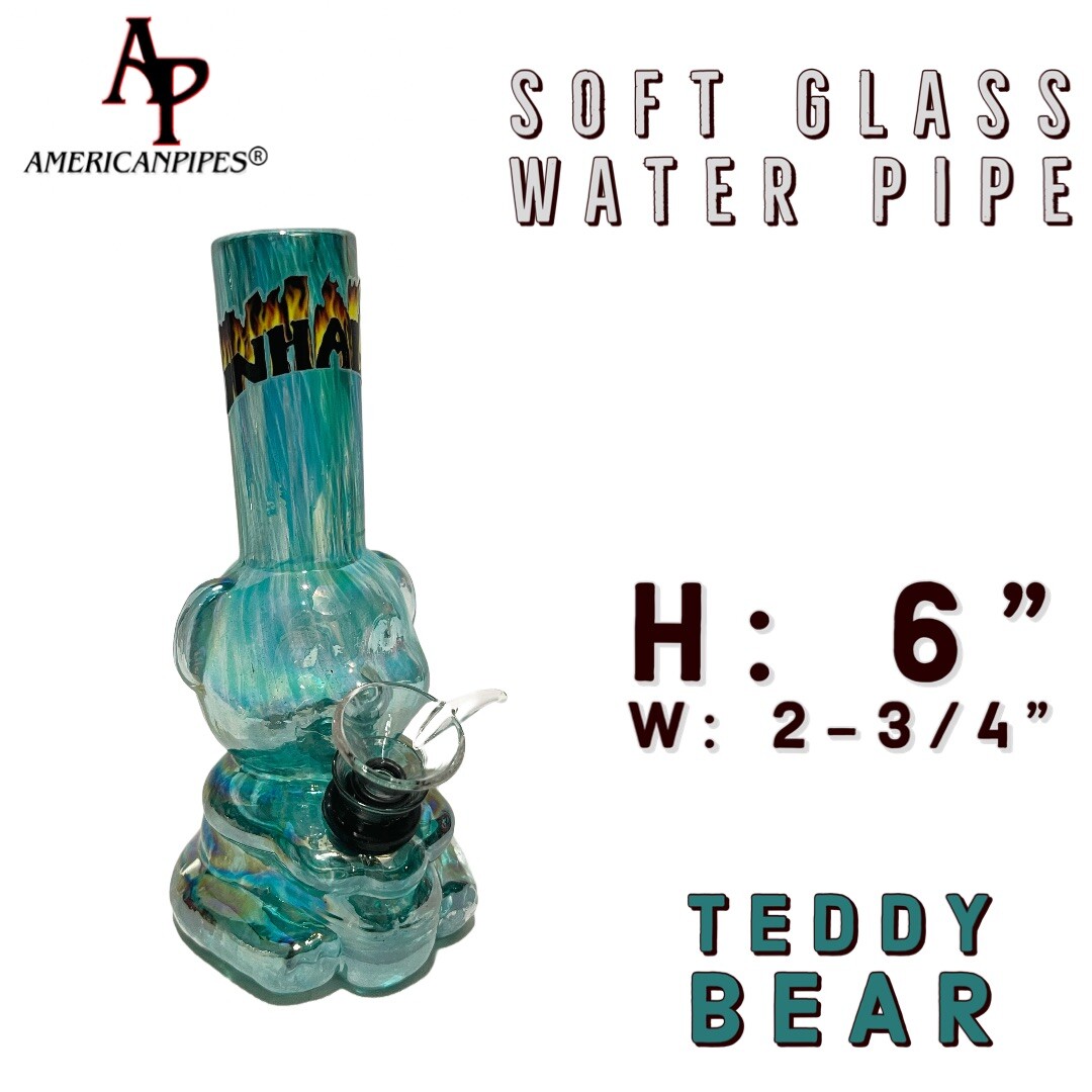 6” Teddy Bear Water Pipe/ Heavy Soft glass Pipes By INHALE & AmericanPipes