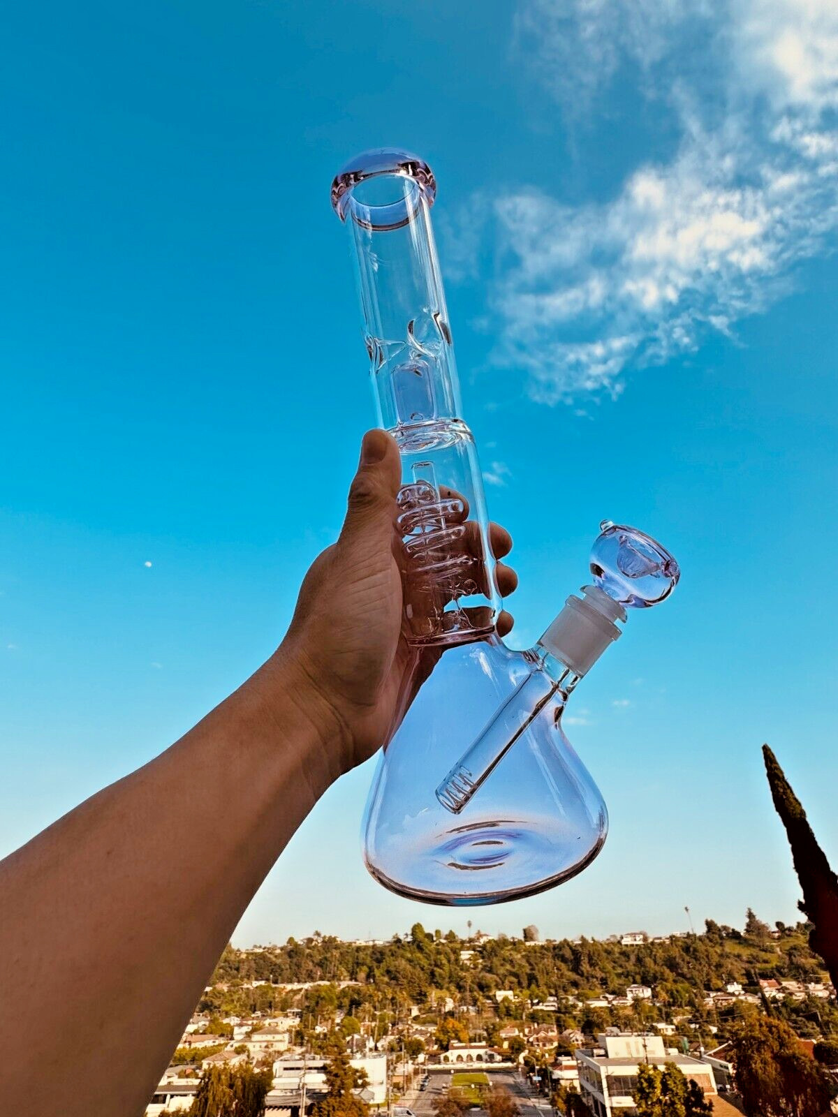 13&Prime; Pink Glass Heavy Bong Hookah Water Pipe Heavy Beaker with Custom Made Bowl