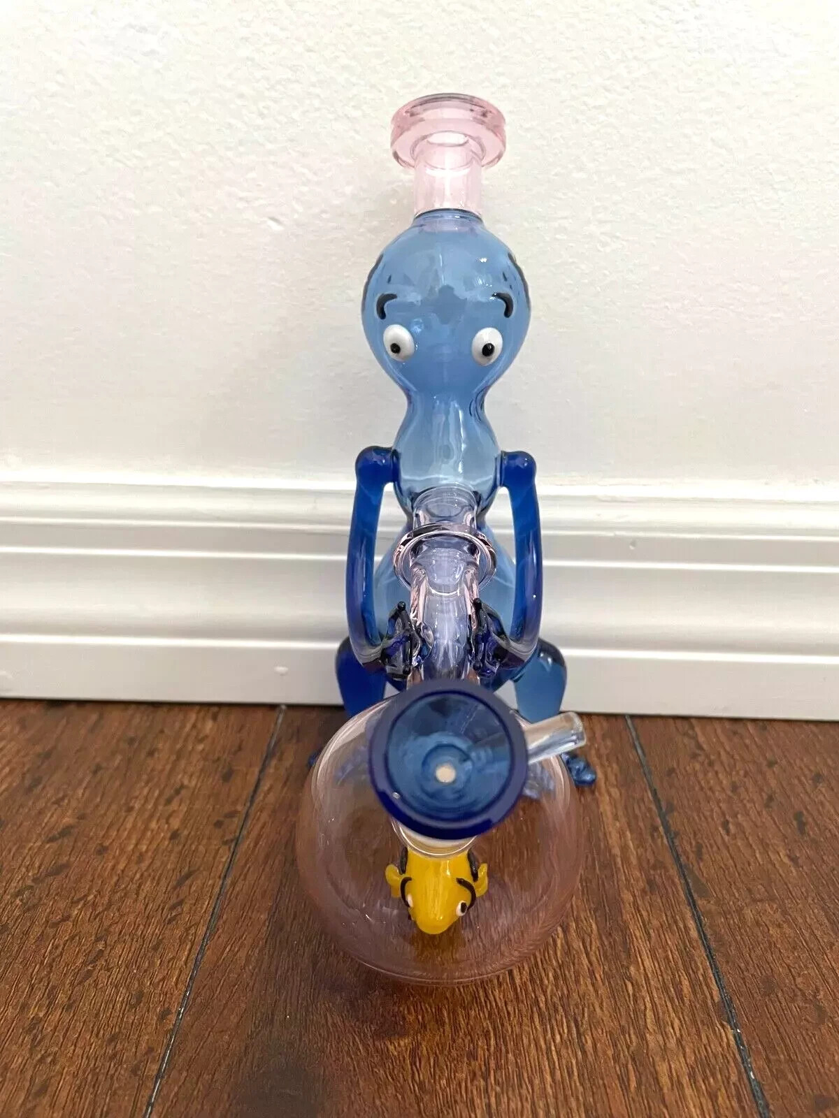 7.5” Premium Glass Water Pipe Art Alien Fish Bowl Inline Perc Blue 14mm