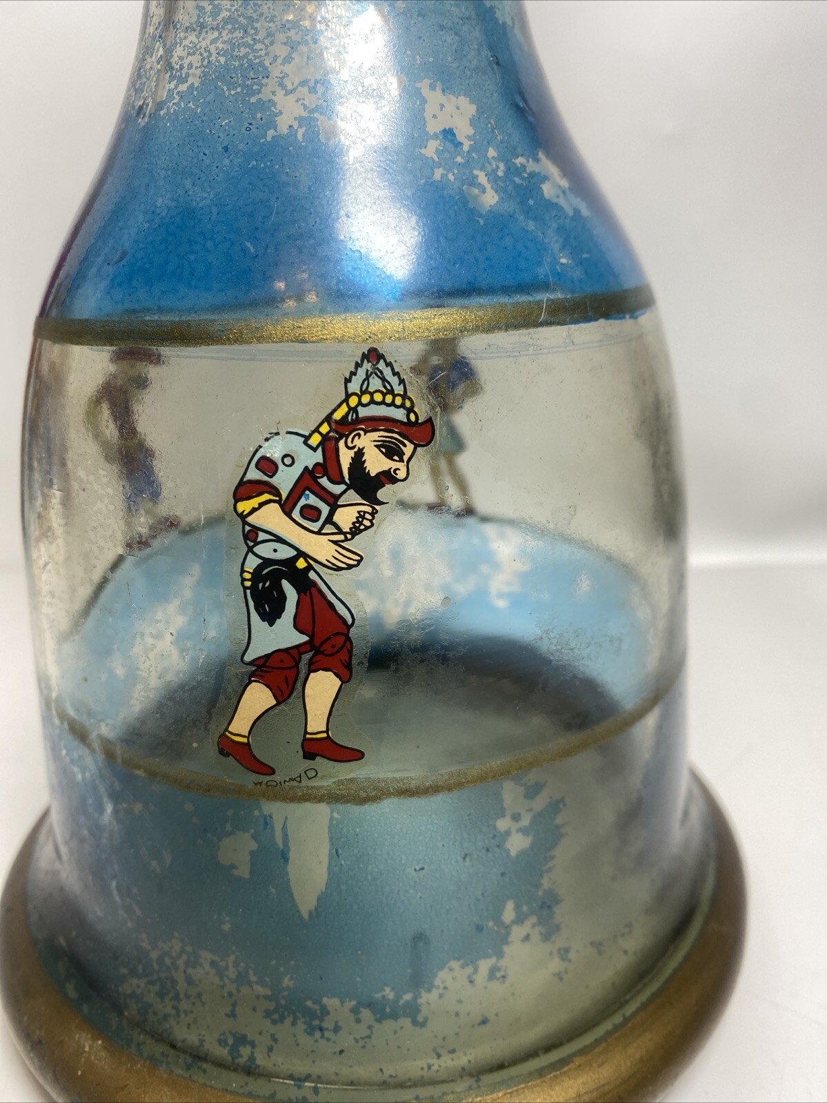 Vintage Middle Eastern Bohemian Clear Painted Glass Hookah Bell Base 11&Prime; Tall