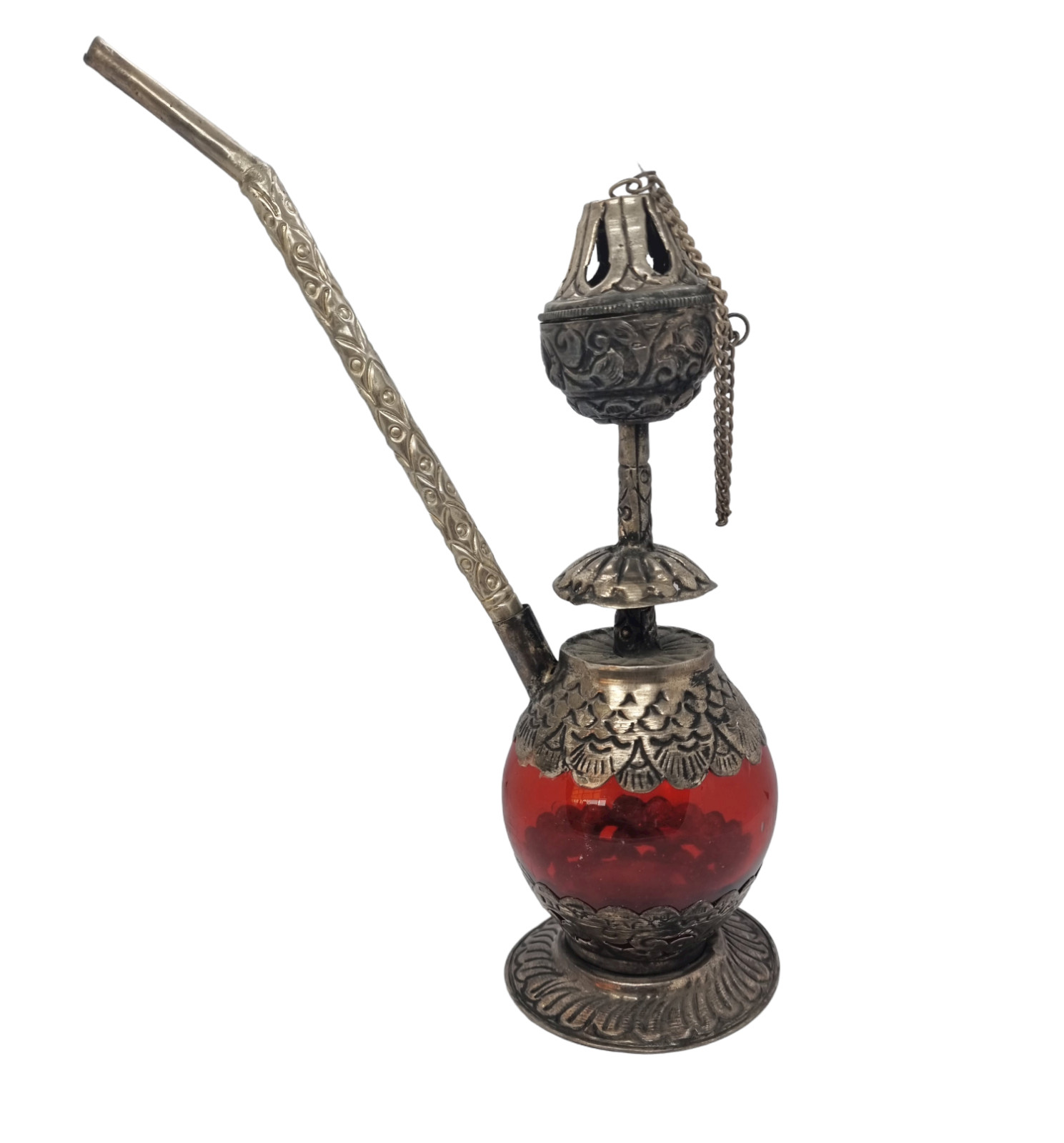 Vintage Red Silver Decorative Hookah Shisha Handmade Antique Inspired Home Décor