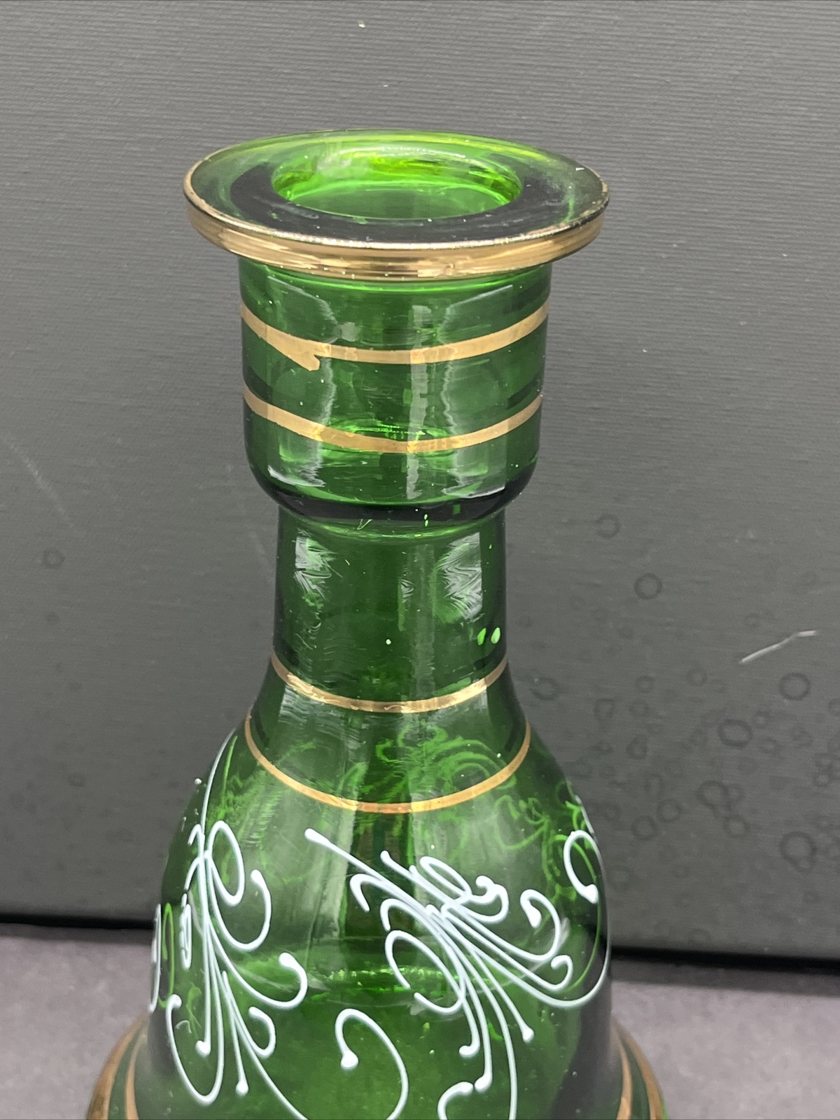 Hookah Bell Base Green Glass Gold White Accents VTG Bohemian or Turkish