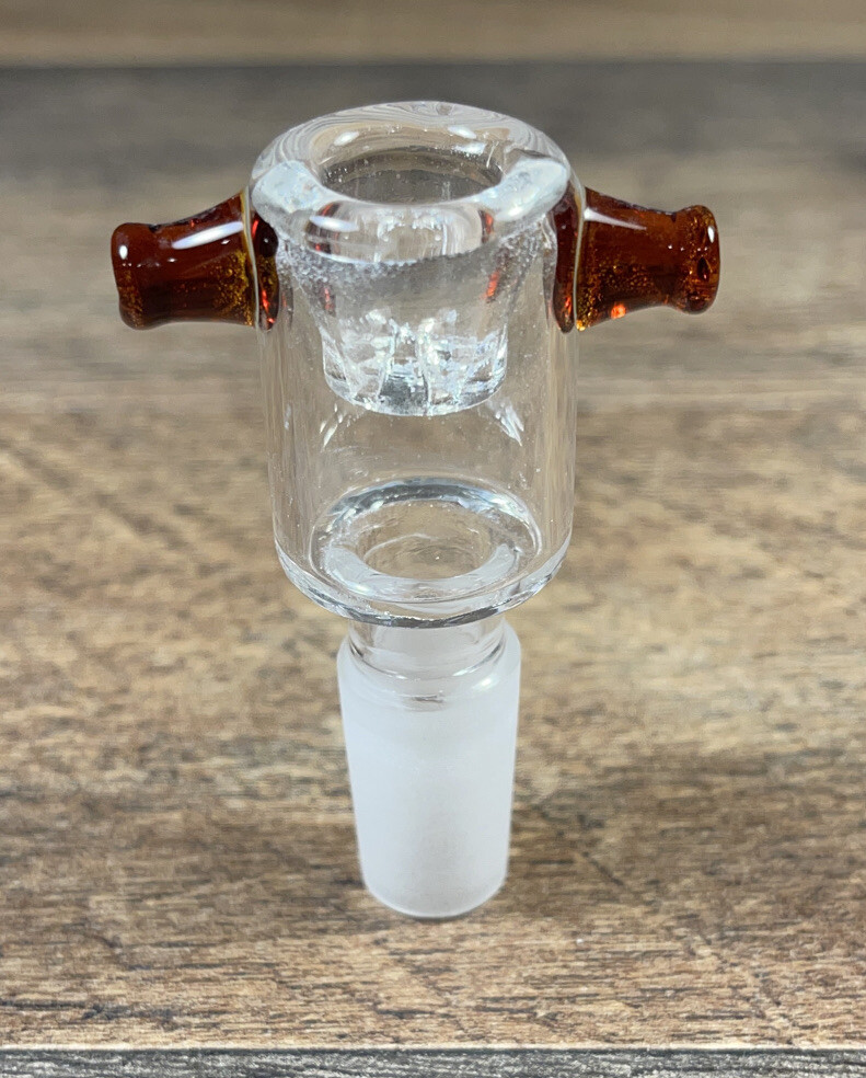 14mm Clear Male Glass Bowl piece built in ashcatcher brown thumb nubs