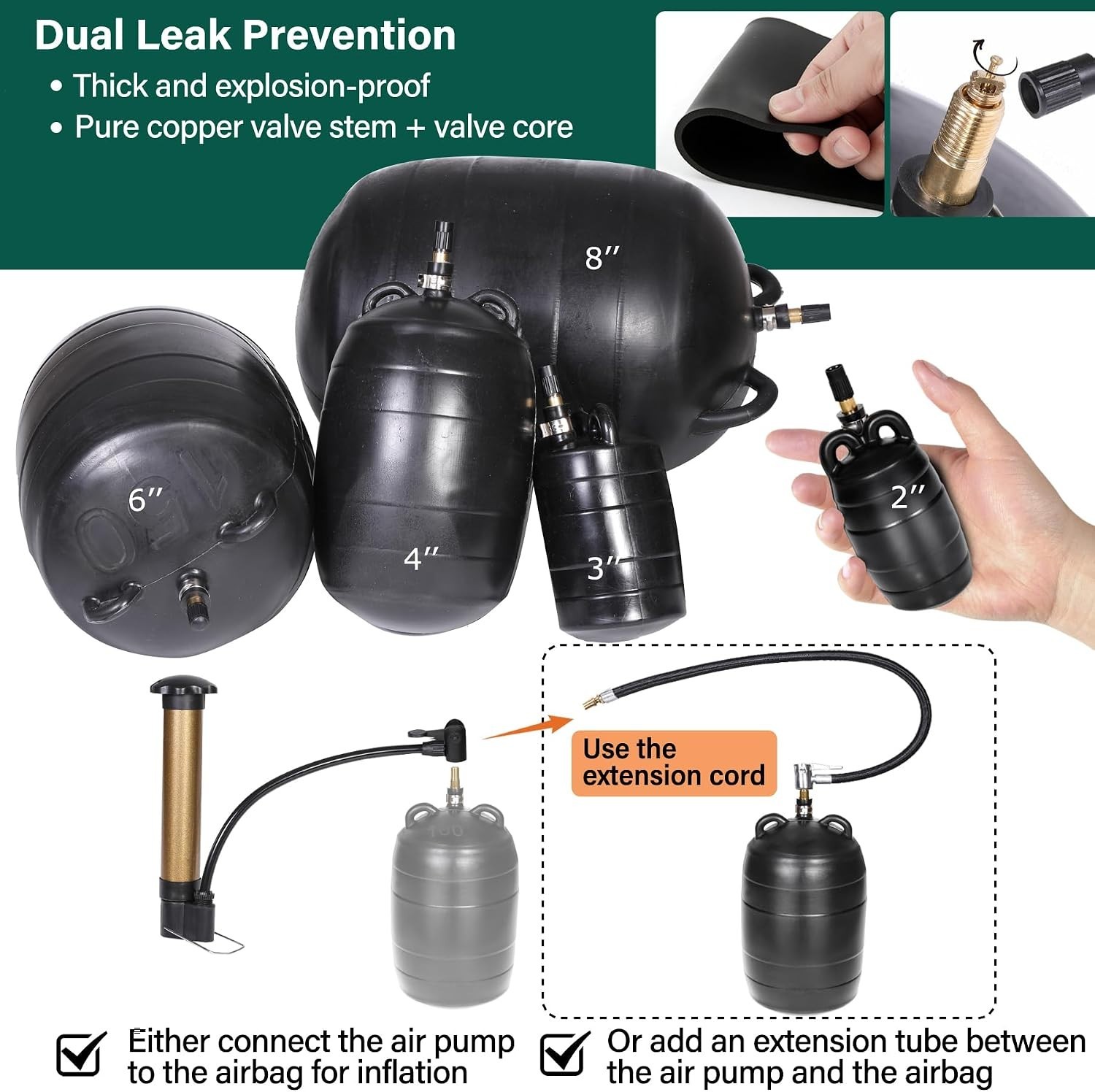 Complete 6-Inch Inflatable Pipe Kit with Safety Chain & Valve Tool for DIY Leaks