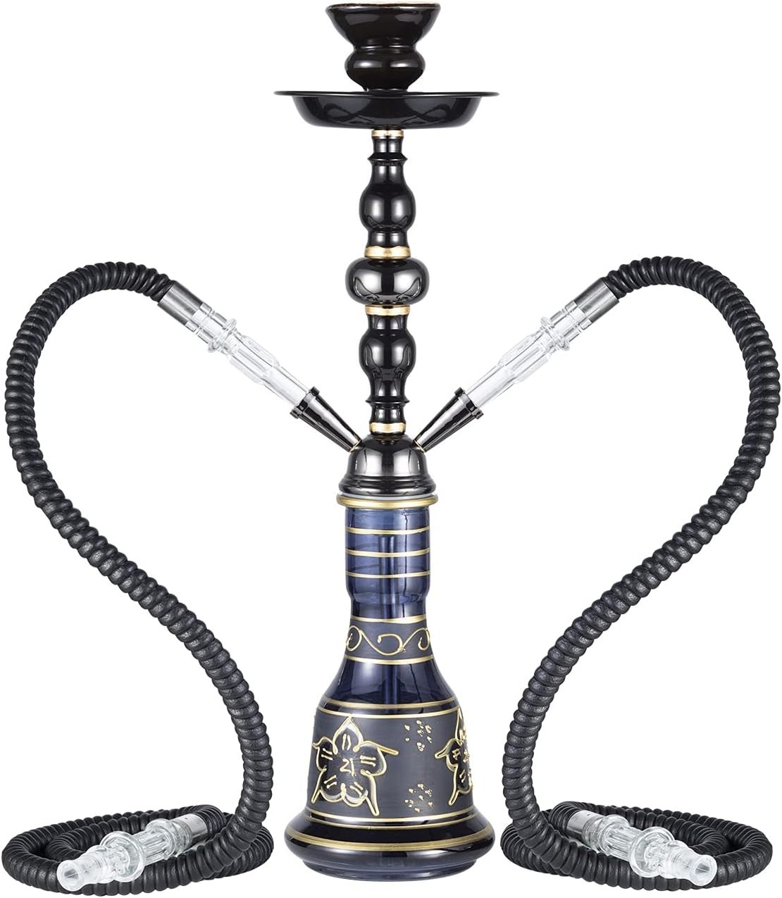 20&Prime; Hookah Set – 2 Hose Premium Shisha Hookah Kit with Glass Vase, Ceramic Bowl