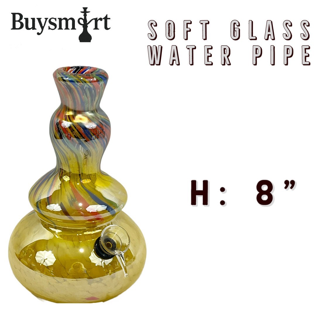 8&Prime; Soft Glass Water Pipe Bong – Multi-Color Swirl, Wide Base, 1-1/4&Prime; Mouth