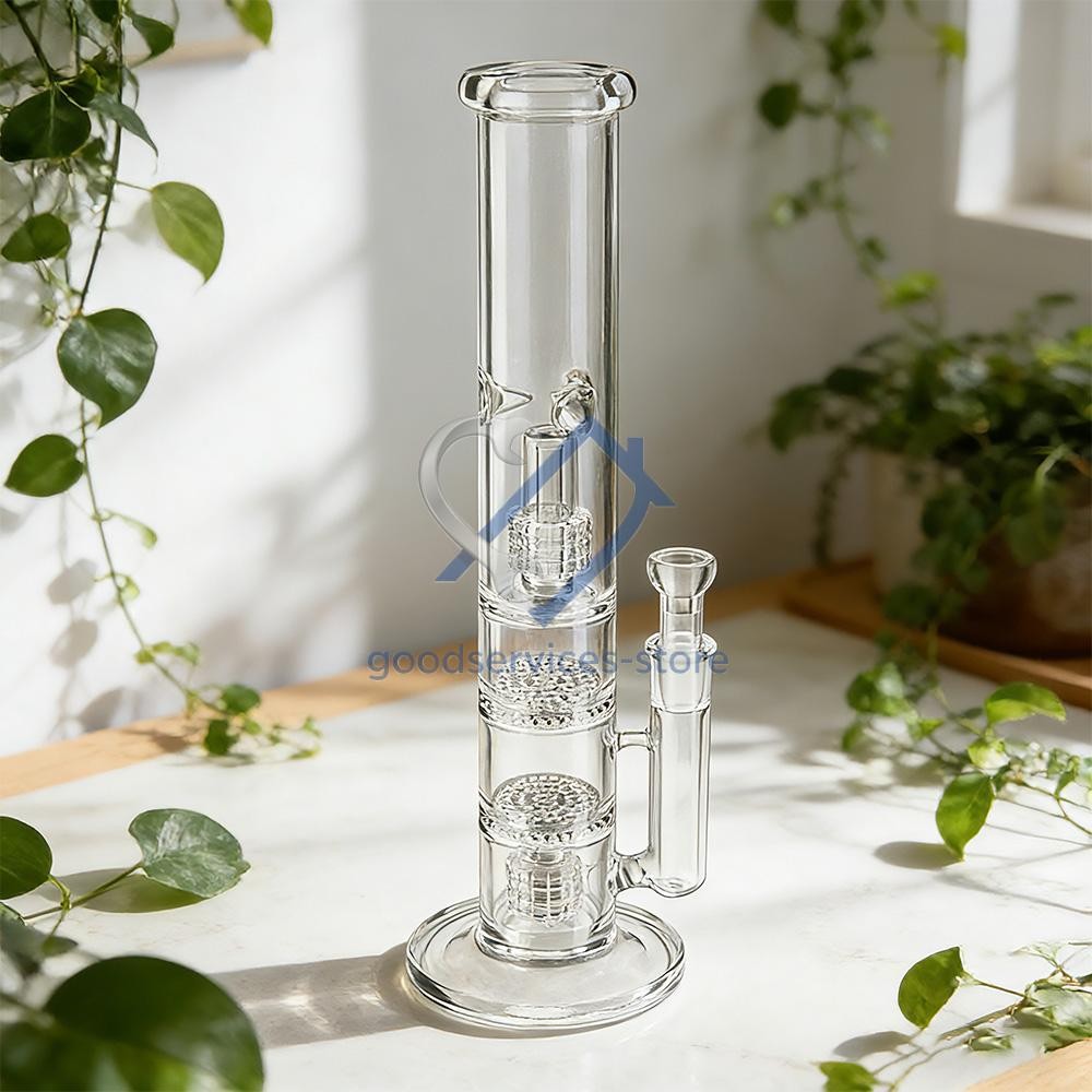 Glass Water Pipe Bong 4 Percolators – 2 Honeycomb Percs + 2 Matrix Perc 14 Inch