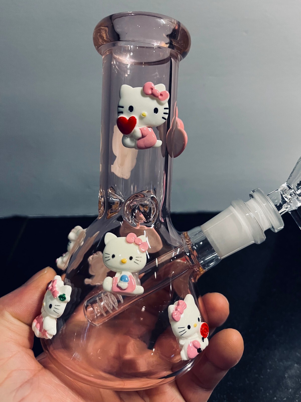 6.5 Inch Pink 3D Hello Kitty Glass Bong Quality Tobacco Smokin Water Pipe Hookah