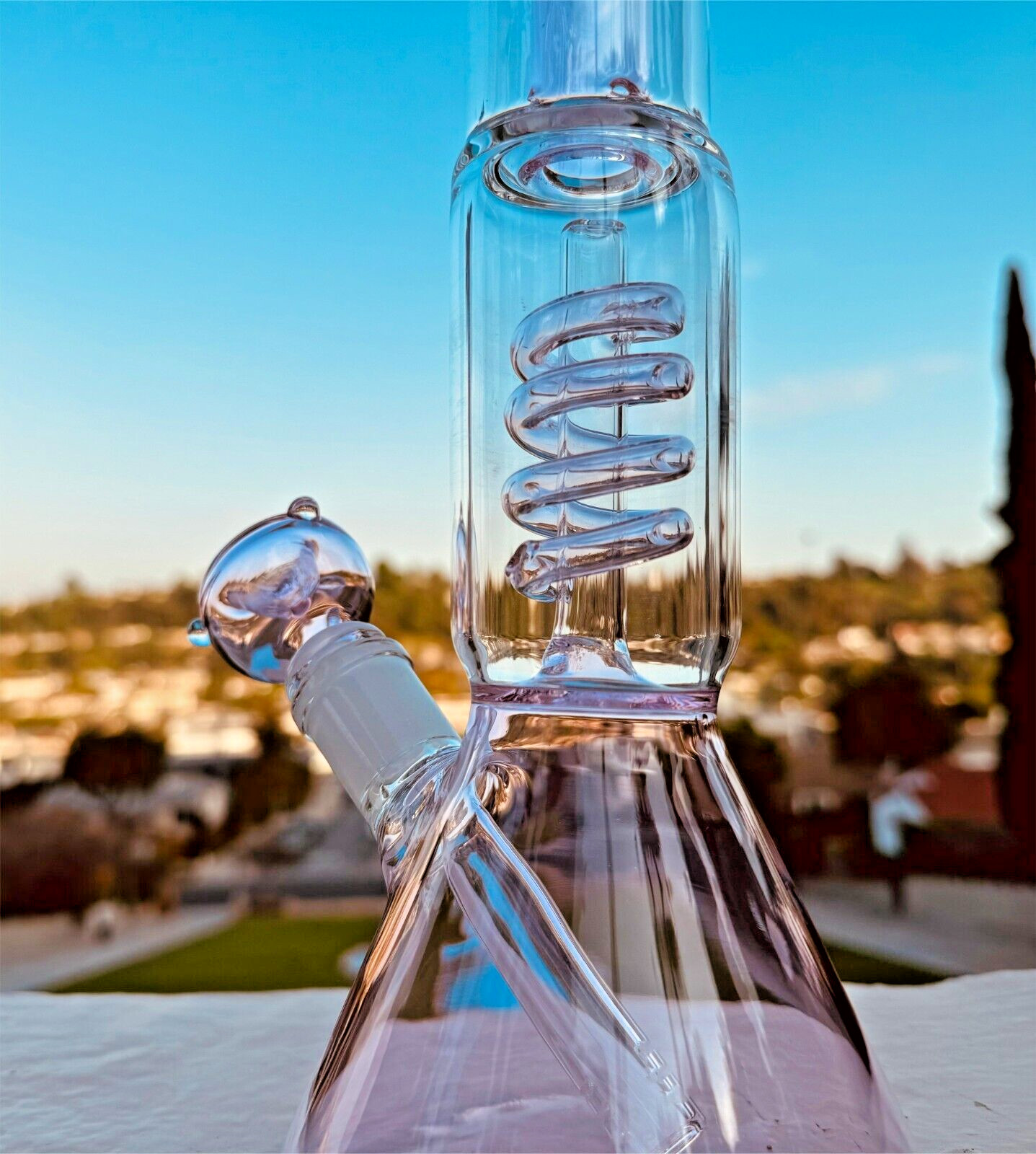 13&Prime; Glass Bong Hookah Water Pipe Heavy Beaker with Custom Made Pink Bowl
