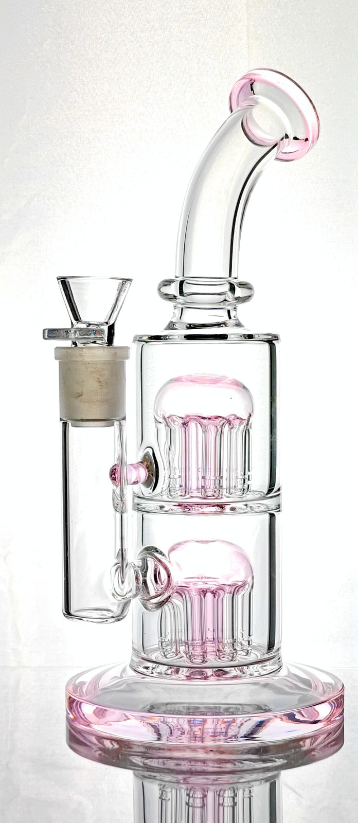 Thick Glass Dual Tree Percolator Bong Water Pipe – 11&Prime; Tall, 18mm Bowl – Pink