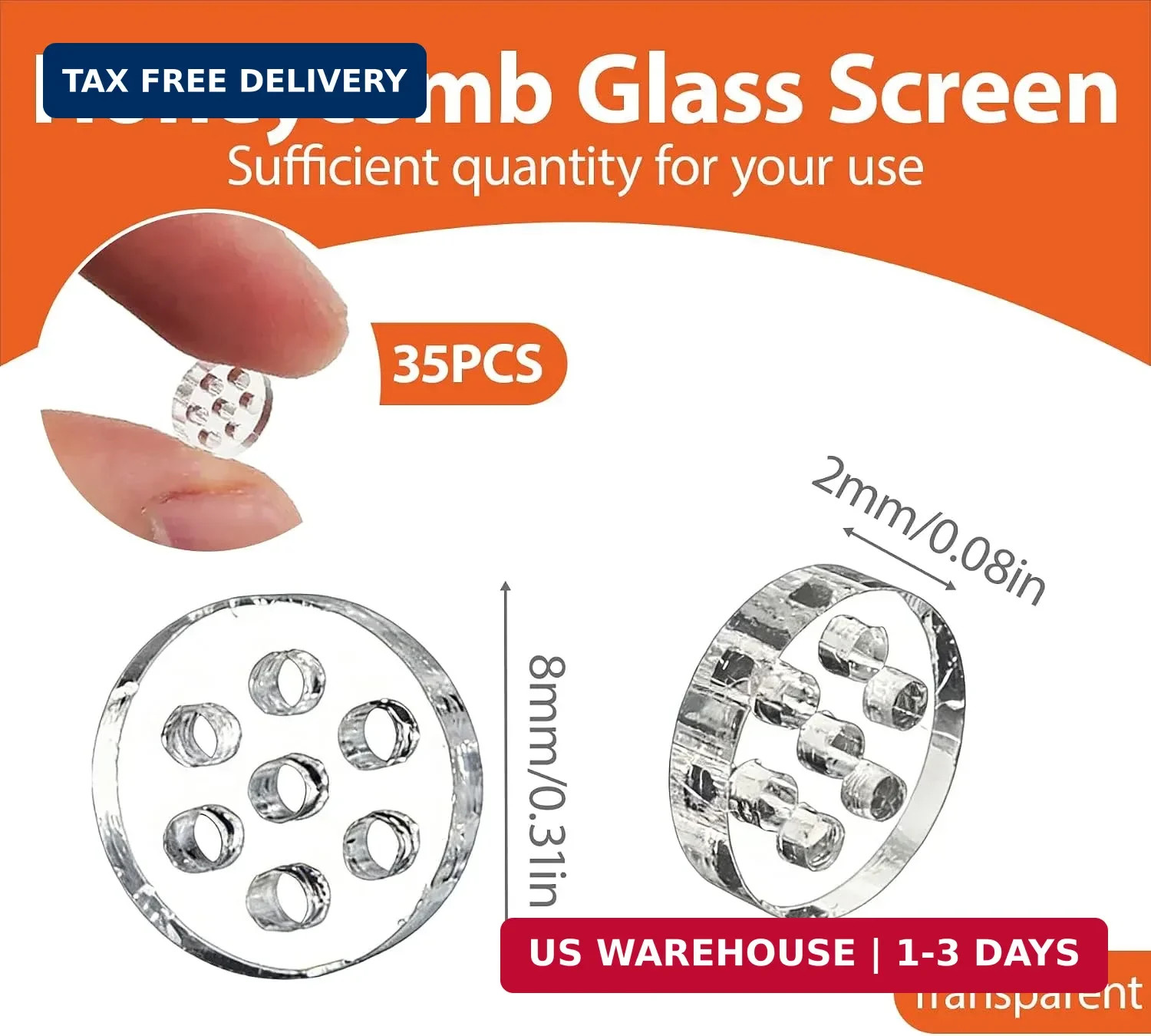 35 High Borosilicate Glass Screens 8 mm in Diameter and a 7-Hole Honeycomb Mesh