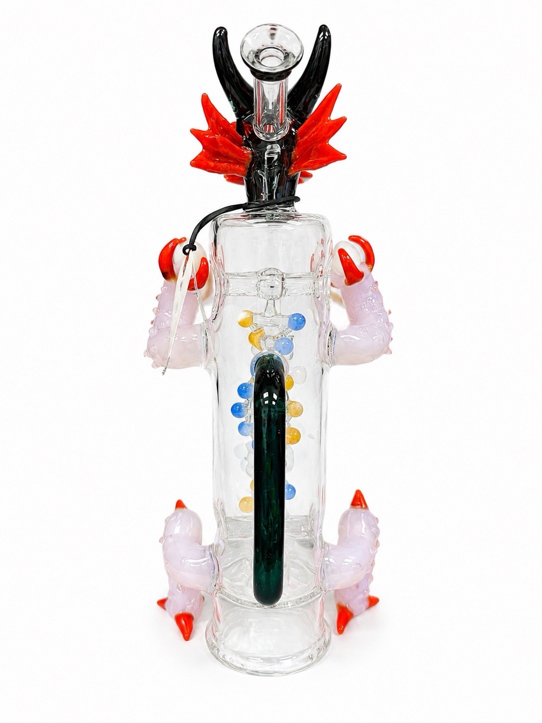 Dragon Glass Water Pipe w/ Percolator Pink Red Black Detailed Art Glass