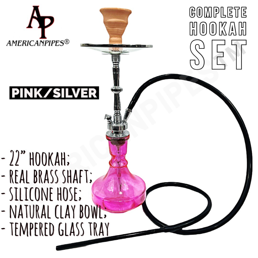 INHALE®️22” HOOKAH SOLID BRASS SHAFT, SILICONE HOSE, GLASS TRAY