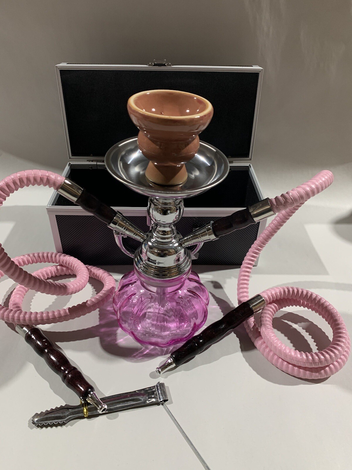 INHALE®️10 INCH 2 HOSE AVALANCHE SMALL PUMPKIN HOOKAH IN A HARD SUITCASE(PINK)
