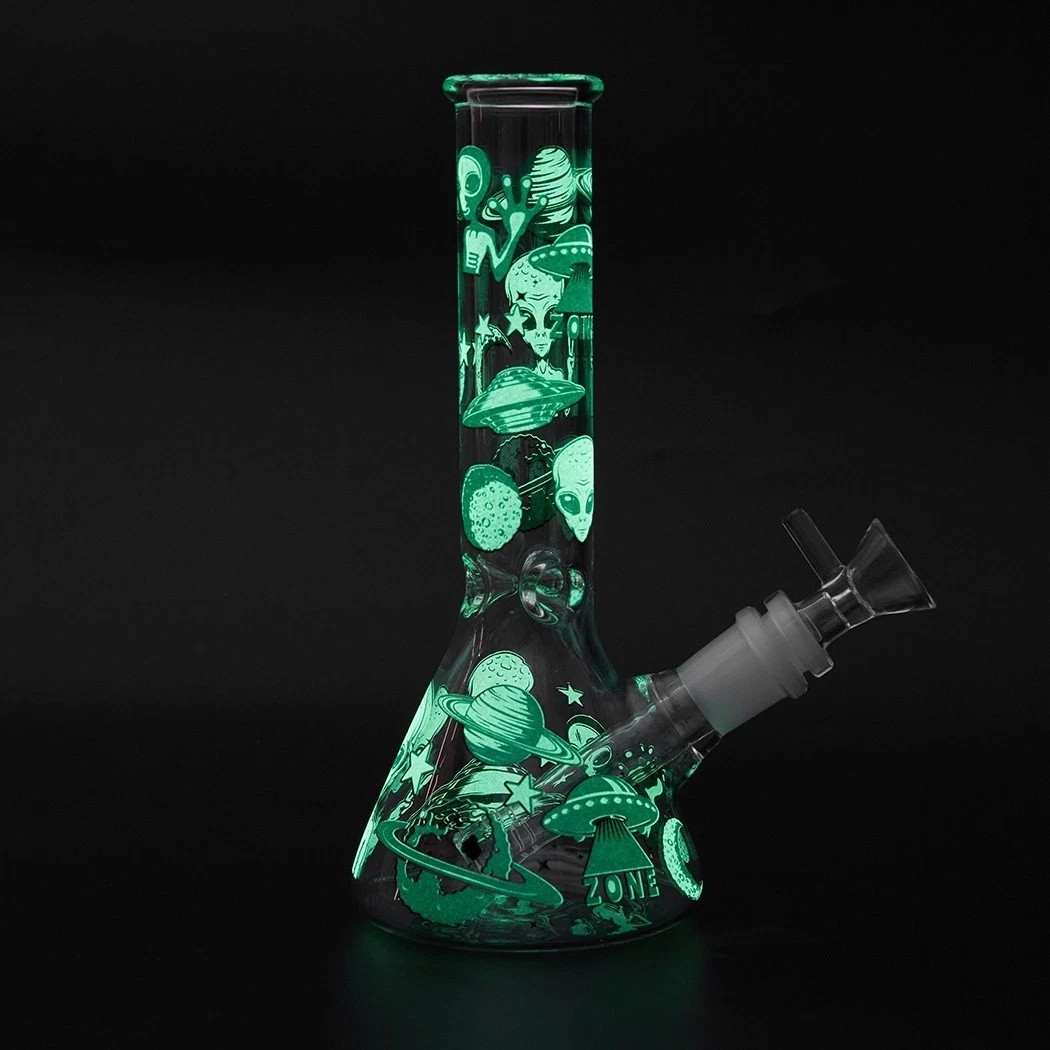 7.8&Prime; Aliens Fluorescent Glass Bong Glass Water Pipe Smoking Tobacco Beaker 14MM