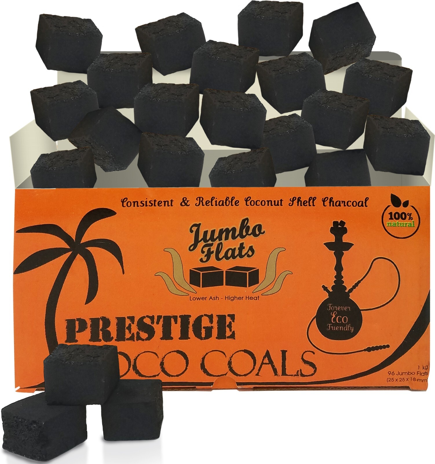 Prestige Coco Coals Flats 1 kg / 72 pc – Natural Coconut Hookah Charcoal Shisha