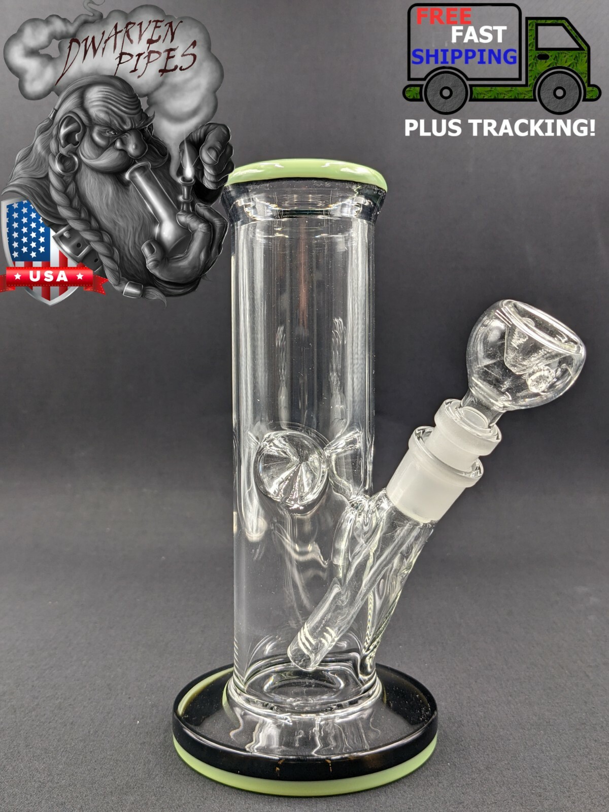 8&Prime; Inch Glass Hookah Water Pipe Bong Thick Cylinder w/ 6 Cut Downstem GR