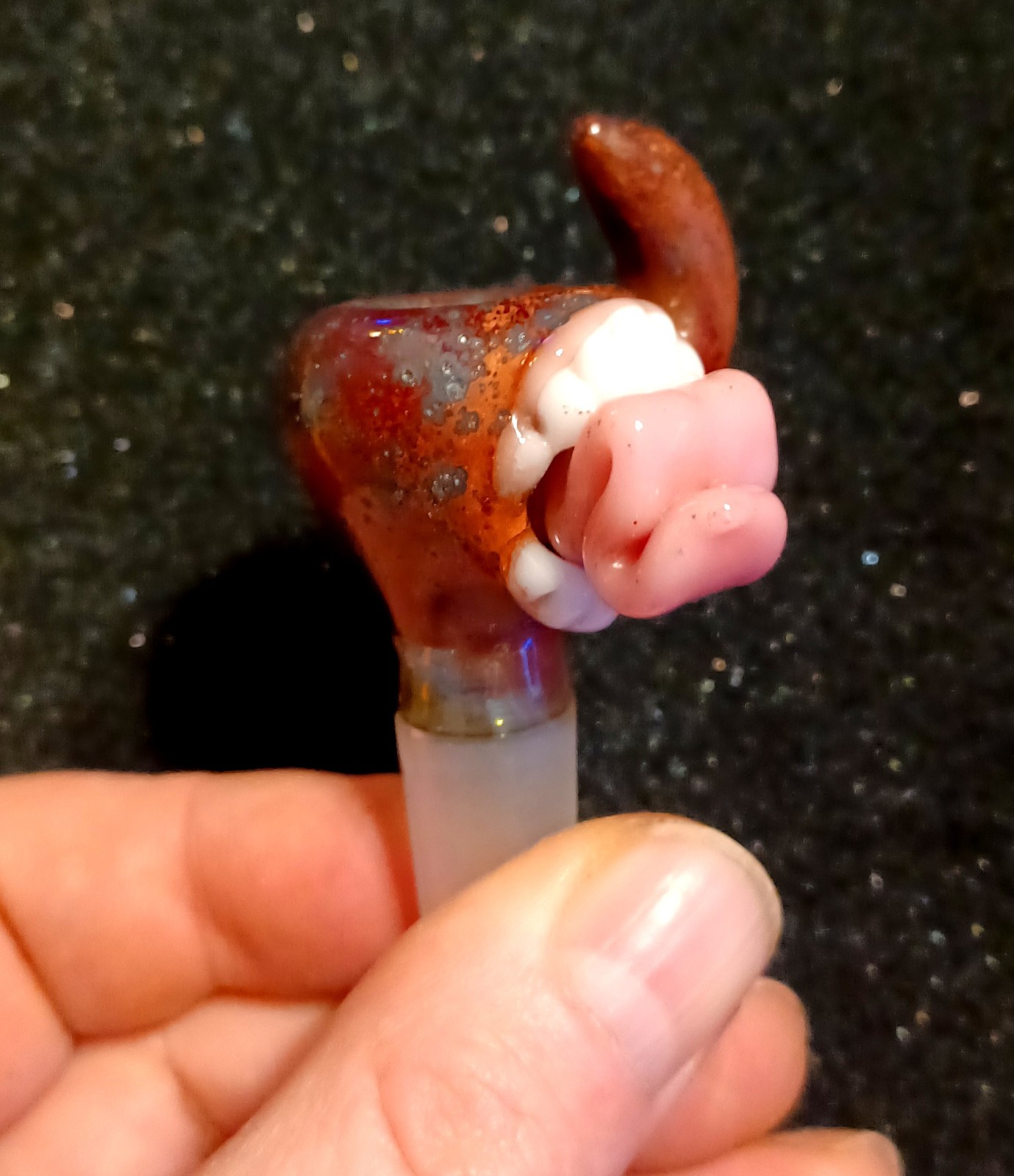 14mm Tobacco bowl Male Glass -Teeth & Tongue Art piece-made in the USA