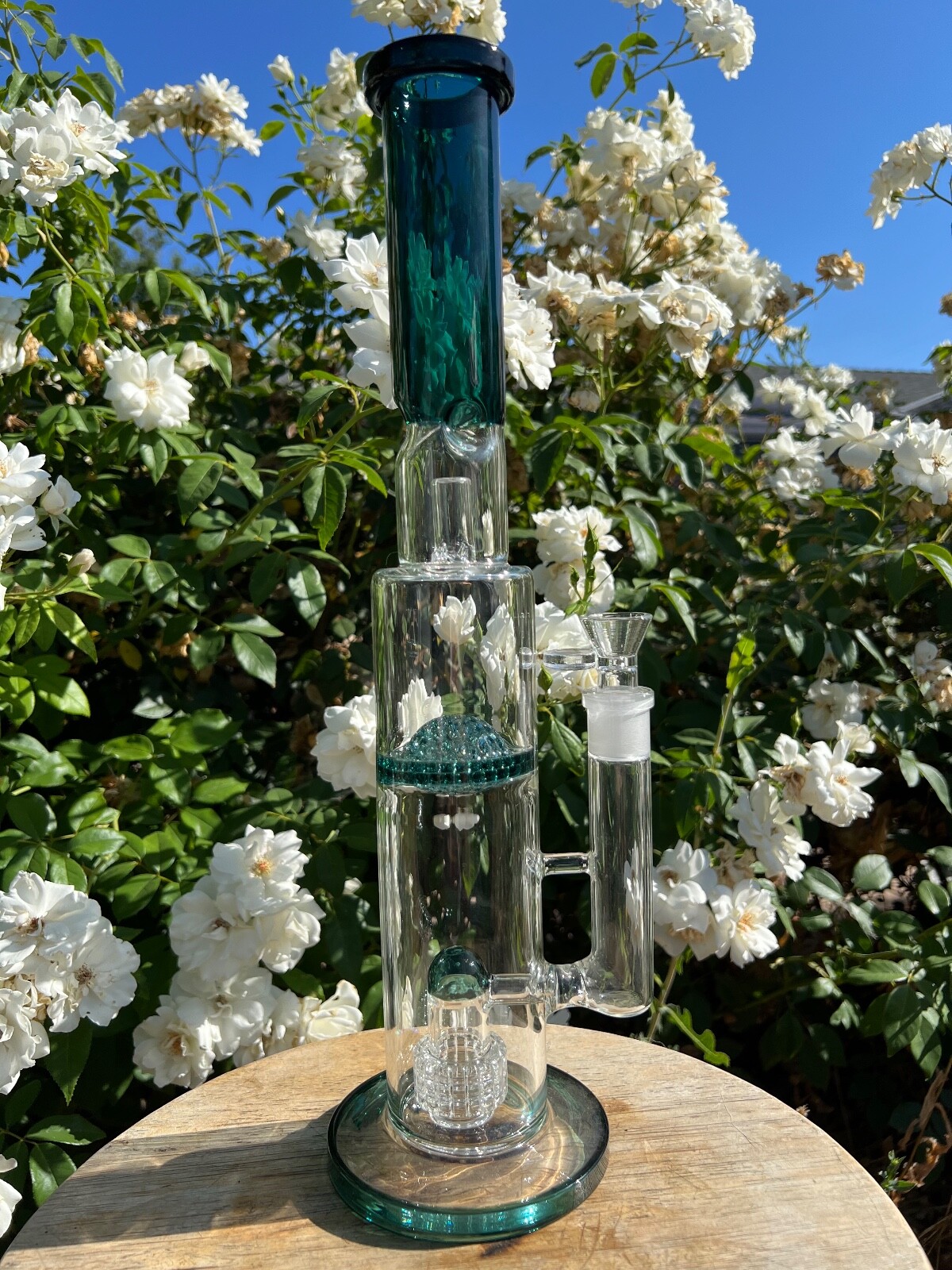 16&Prime; Thick Glass Teal Bong Beaker Bubbler Tobacco Water Glass Hand Pipe Hookah