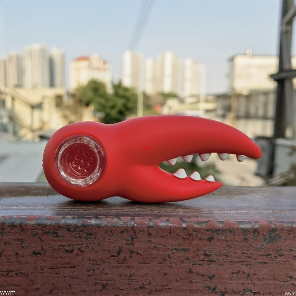 3.5&Prime; Mini Red Crab Claws Shape Portable Silicone Bong Hand Pipe W/ Glass Bowl