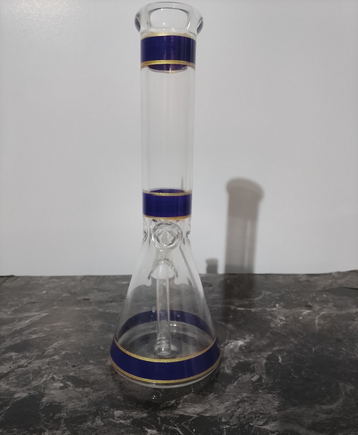Diamond Glass 12&Prime; Purple Gold Beaker Water Pipe Downstem Blue Bowl