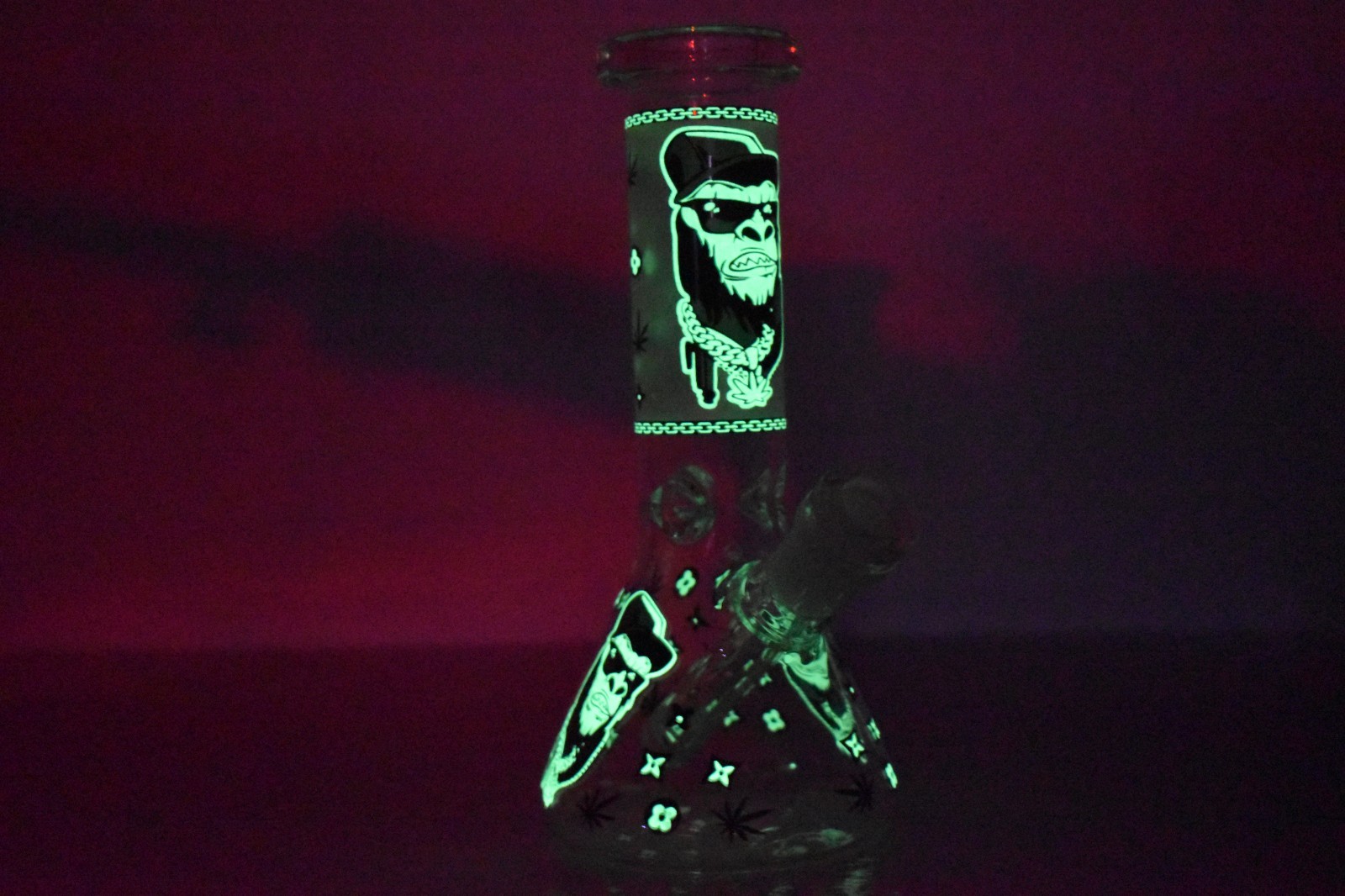 8&Prime; Glass Hookah Water Pipe beaker w/ Glass Bowl Black Glow in Dark