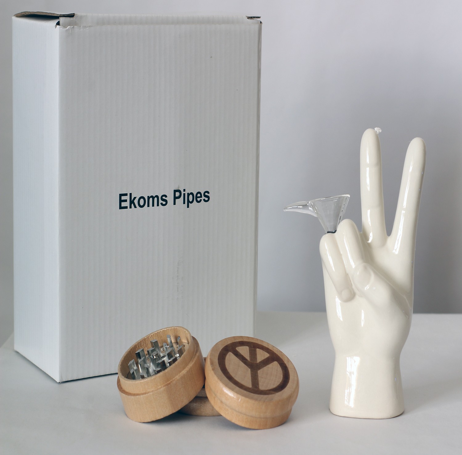 PEACE Symbol Pipe with 3pc Grinder Smoking Pipe Thick Ceramic 5.5&Prime; Gift Box
