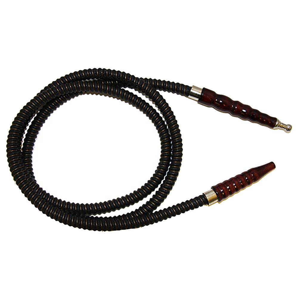 79&Prime; BLACK Long Leather-Wrapped Hookah Hose with Wooden Handles
