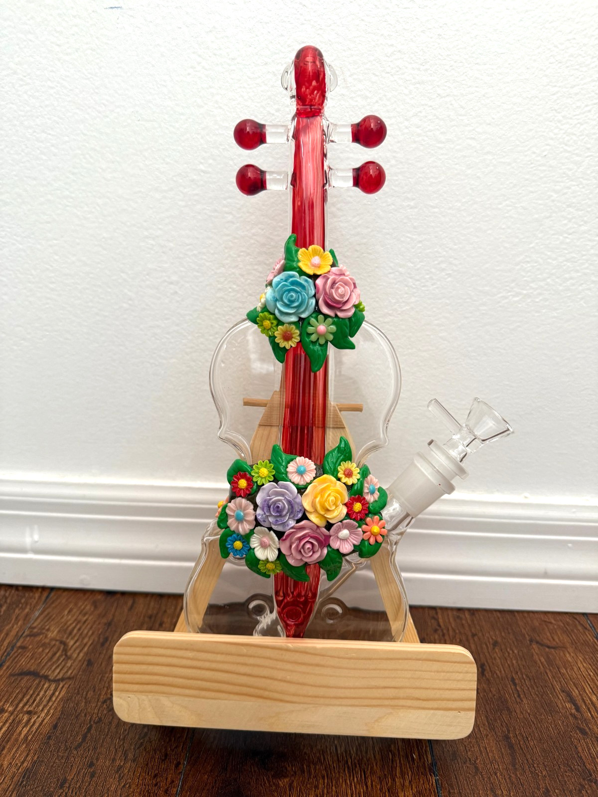 11.5” Premium Glass Water Pipe Art Floral Violin Guitar 14mm