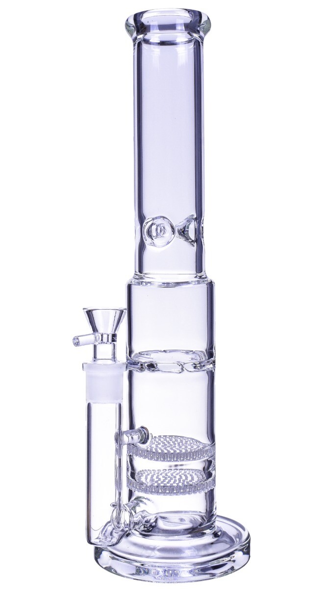 17&Prime; Inch DUAL Honeycomb Perc Bong Big HUGE Cylinder Glass Water Pipe CLEAR *USA*