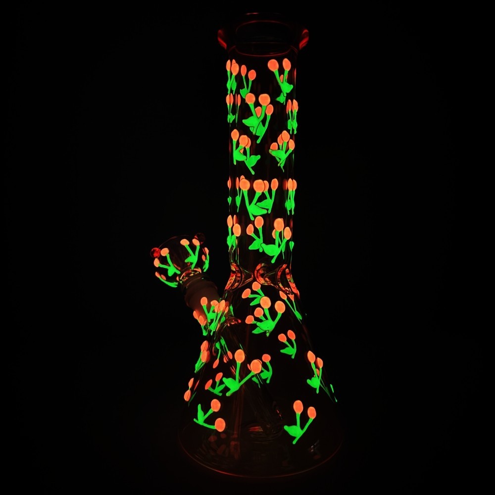 Luminous 10&Prime; Glass Bong Cute Cherry Pink Smoking Beaker Water Pipe Gift Girly