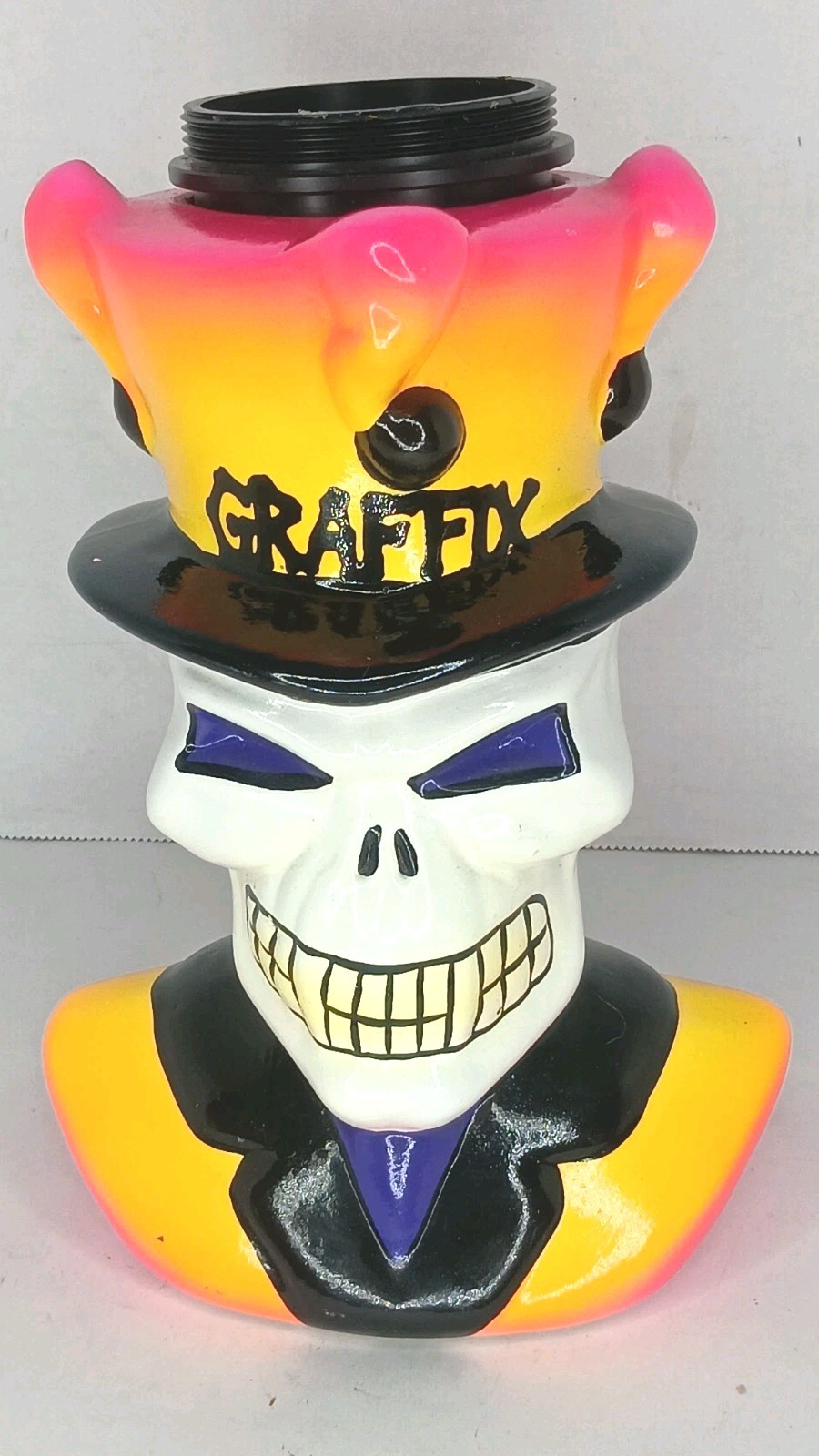 VTG Graffix Bong Base-Killer Paint-RARE 90s Ceramic Skull Jester-Screw Top READ