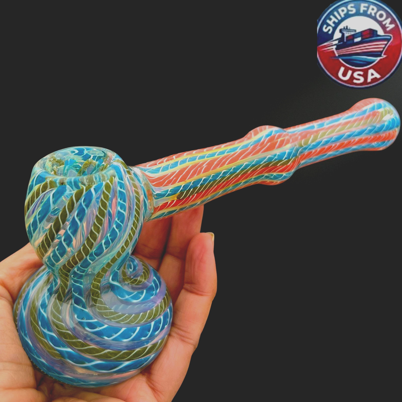 7&Prime; Heavy Duty Dual Color Glass Bubbler – Hammer Style Water bong Pipe -Teal