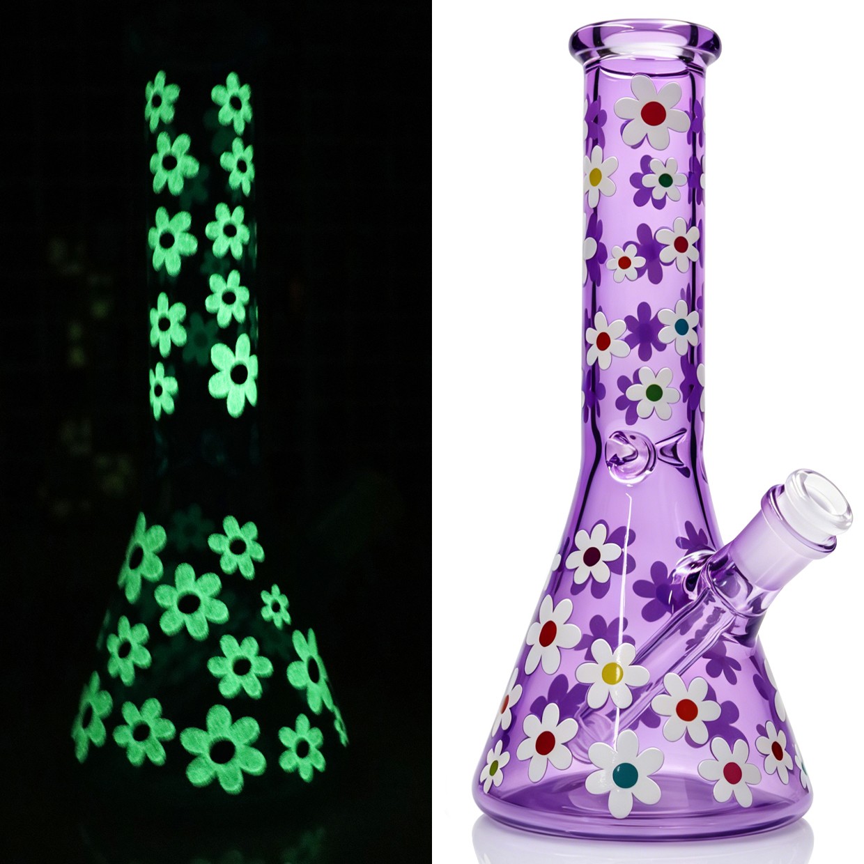 Fluorescent Hookah 10&Prime; Glass Bong Water Pipes Smoking Beaker bongs w/14mm Bowl