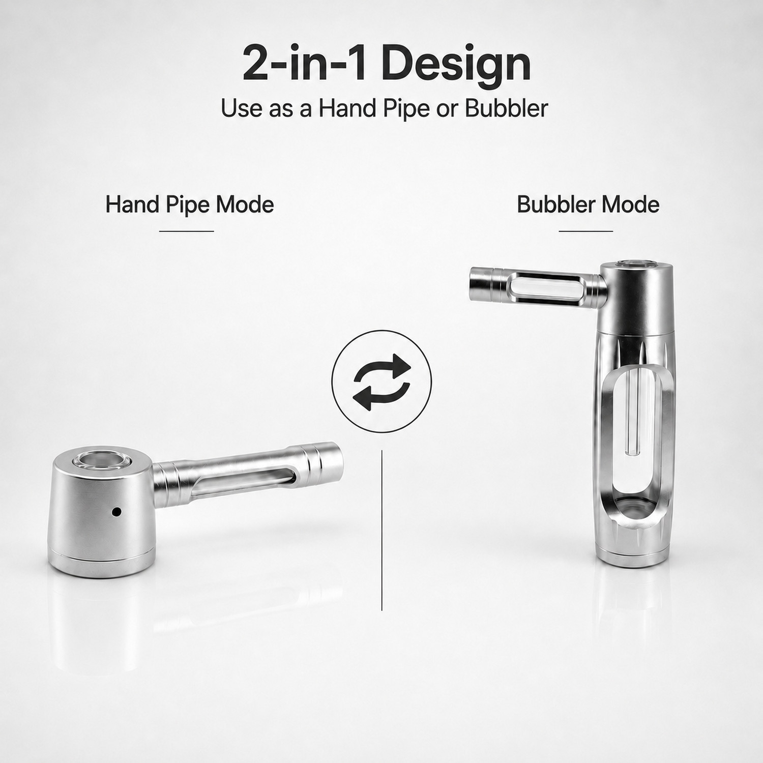 6&Prime; Silver Metal Bubbler Hand Pipe 2-in-1 Water Pipe Tobacco Smoking Portable