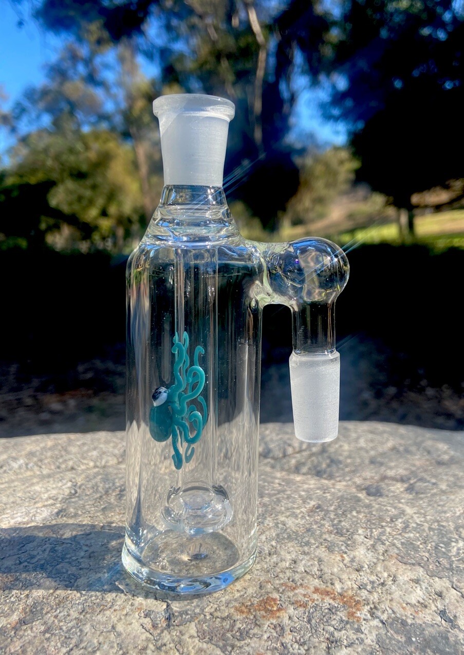 14mm Glass Ash Catcher 90 degree (Agua Azul Octopus)Thick Glass Ash Catcher