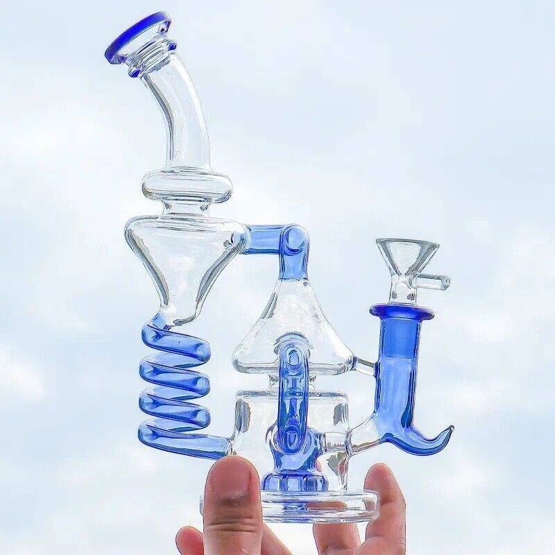 Unique Glass Recycler Bong Smoking Water Pipe Bubbler Tornado Hookah W/Bowl