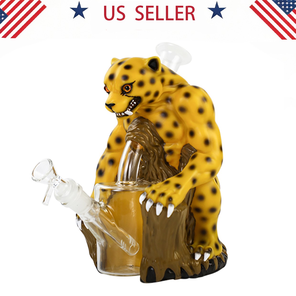 Cheetah 9in Glass Bong and Water Pipes Smoking Tobacco BUBBLER Hookah 14mm bowl