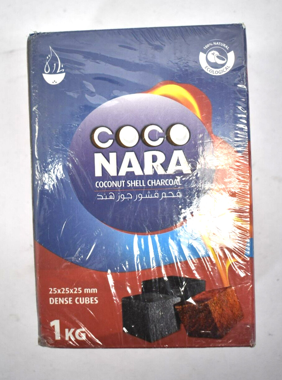 Coco Nara Coconut Shell Charcoal 72 Piece Pack Big Cubes 25mm x 25mm 1kg