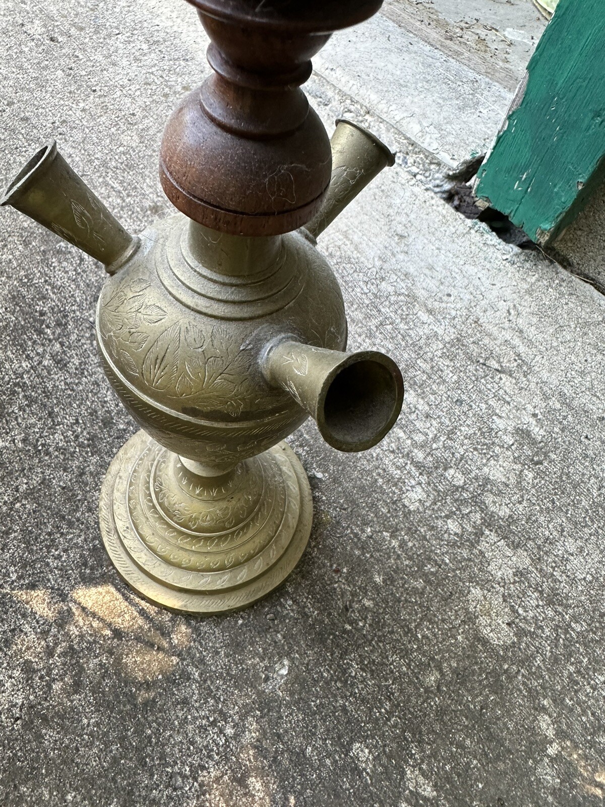 Vintage Wood & Brass Hookah Over 3 Feet Tall
