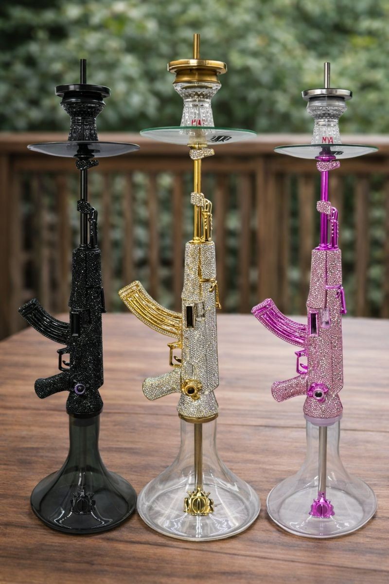 MOB AK-47 Swarovski Diamond Hookah – Silver | Luxury Hookah | FREE Shipping