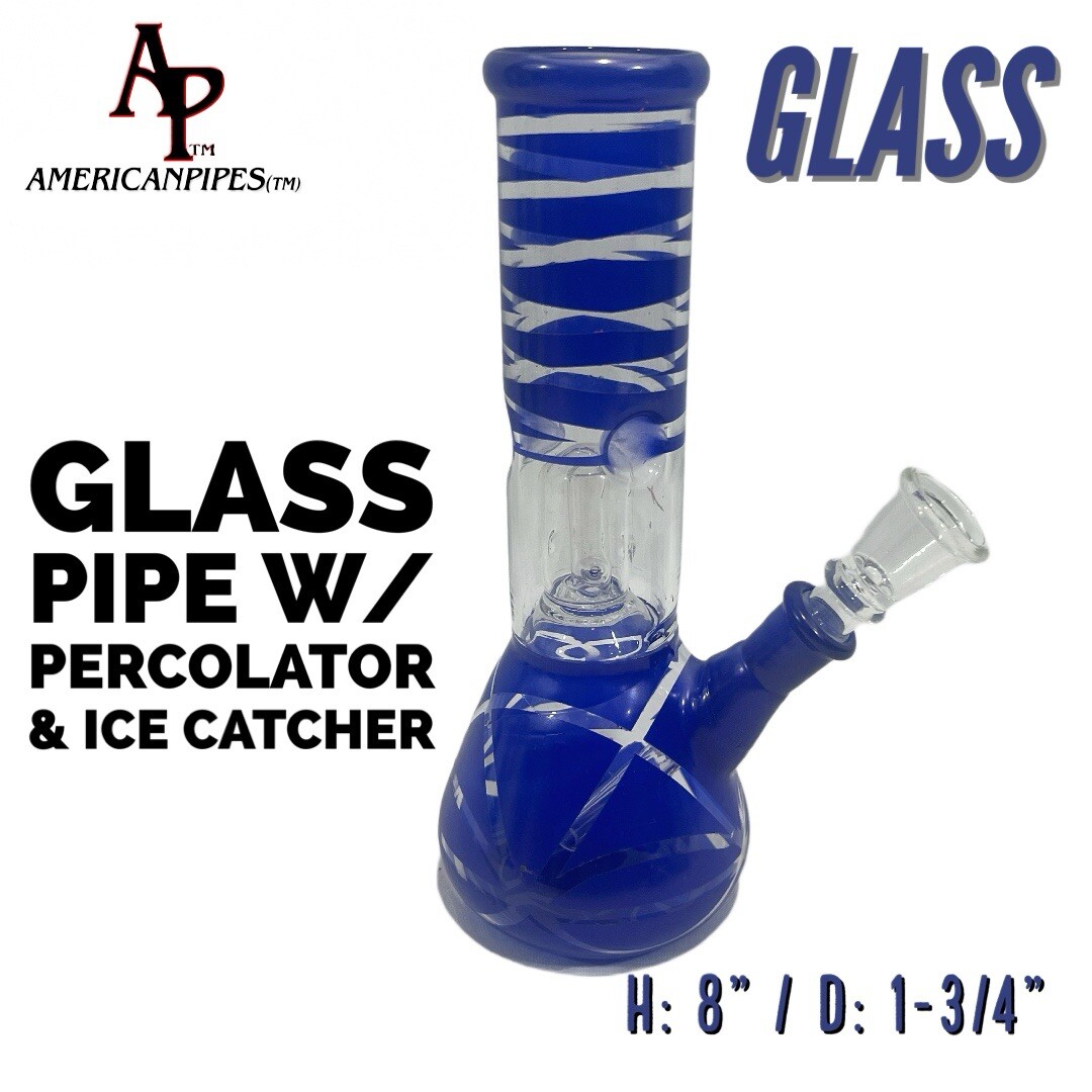 Inhale®️ 8&Prime; Single Percolator Beaker Tobacco Water Pipe. A Glass On Glass Stem