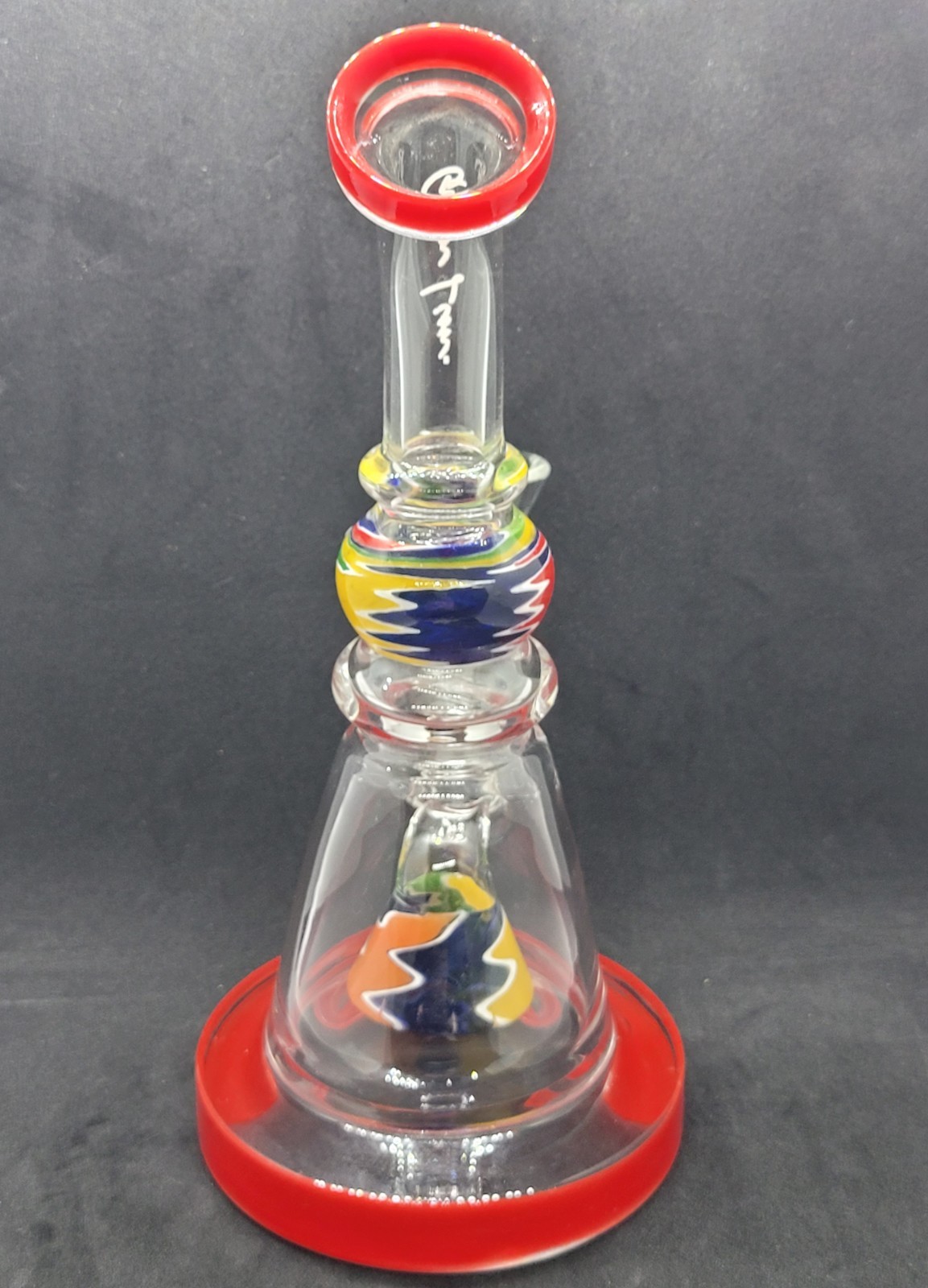 8&Prime; Wig Wag Cone Mini Glass Bong Green Lion Signature Water Pipe – Red